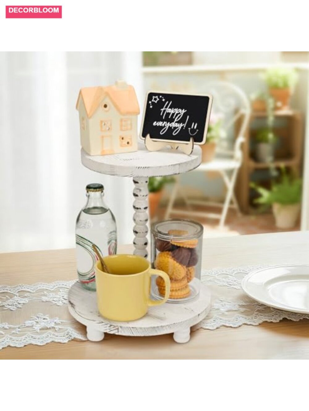 2-Tier Wood Display Riser Farmhouse Counter Shelf Organizer - Picture 4 of 6